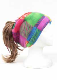 Custom Fleece Drawstring Ponytail Hat Patchwork